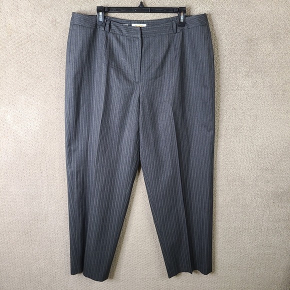 Talbots Pants - Vintage Talbots Pants Womens‎ 14W Gray Striped Classic Fit Wool Blend Stretch
